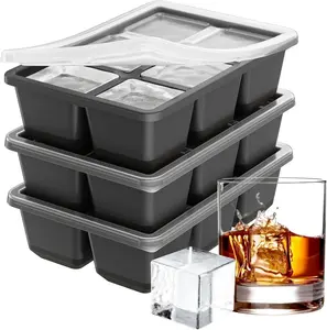 Premium Large Ice Cube Tray 3 Pack | 1.8” Square Ice Molds | Easy Release Whiskey Ice Maker with Lid