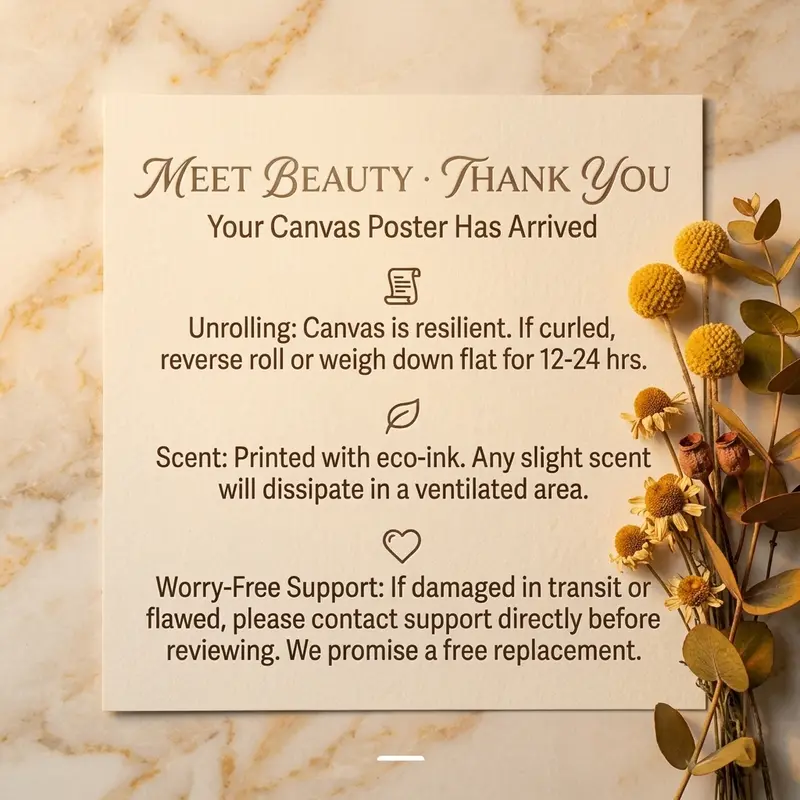 Elegant Canvas Art Care Instructions Card, Minimalist Greeting Cards, Thank You Insert for Office Stationery Packages, Card Design, Card Stock, Appreciation Cards, Compact And Practical