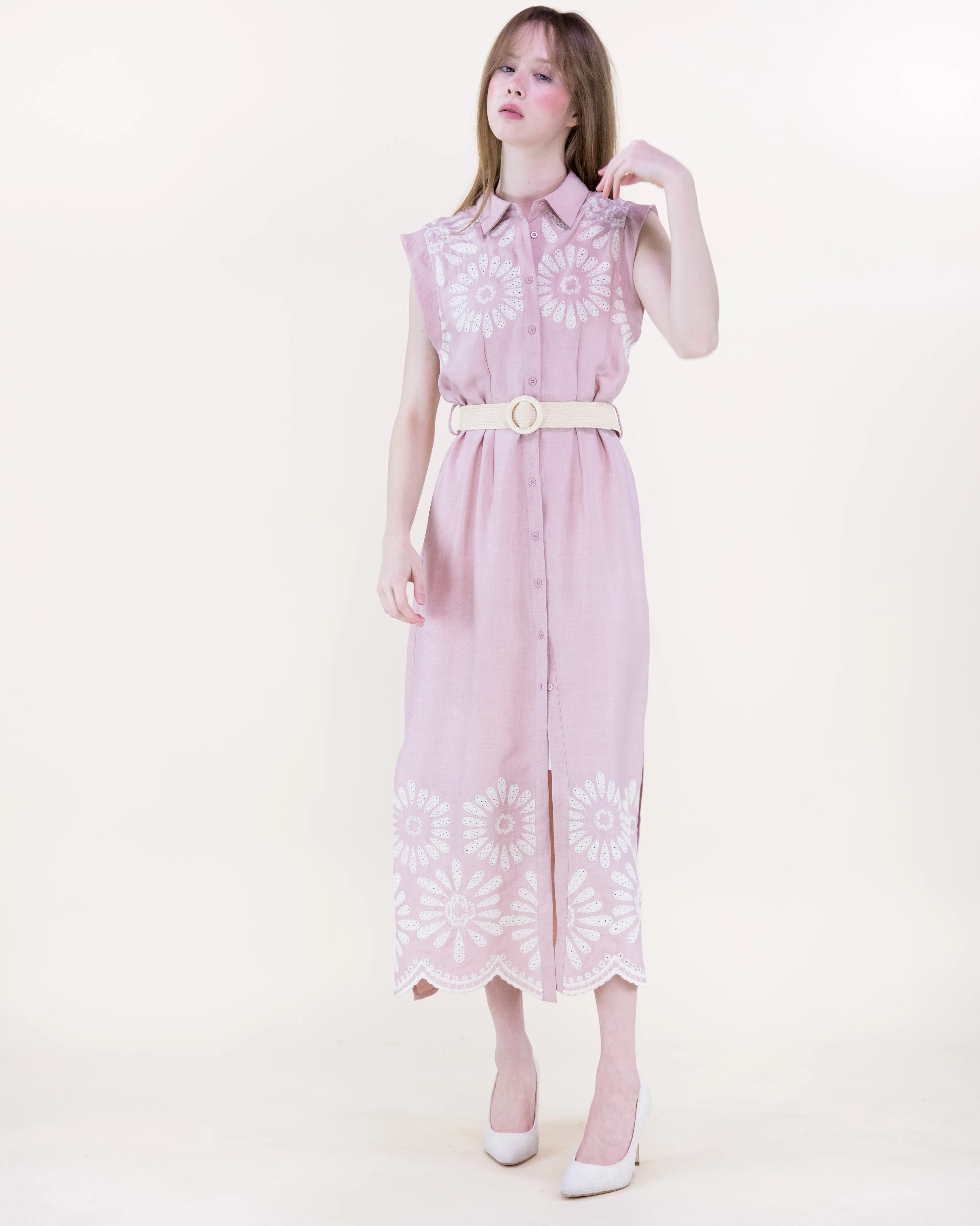 Women's Original USA Casual Cute Fashion Floral Embroidered Tiered Maxi Dress - Sleeveless Bohemian Chic, Lacy Trim, Breathable Light Rayon Blend Vacation Dress, Bohemian Chic Dress