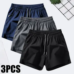 Men's quick-drying shorts in 3, casual, lightweight, and stretchy shorts with elastic waistband and drawstring for summer, gym, and workouts.