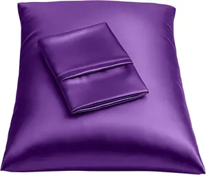 BLISSFORD Purple Satin Pillowcase with Zipper, for Hair and Skin Care, Feels Soft and Cool like a Silk Pillowcase, Satin Pillow Cases 2 Pack, Slik Pillow Cover, Grape/Purple, Standard - Set of 2