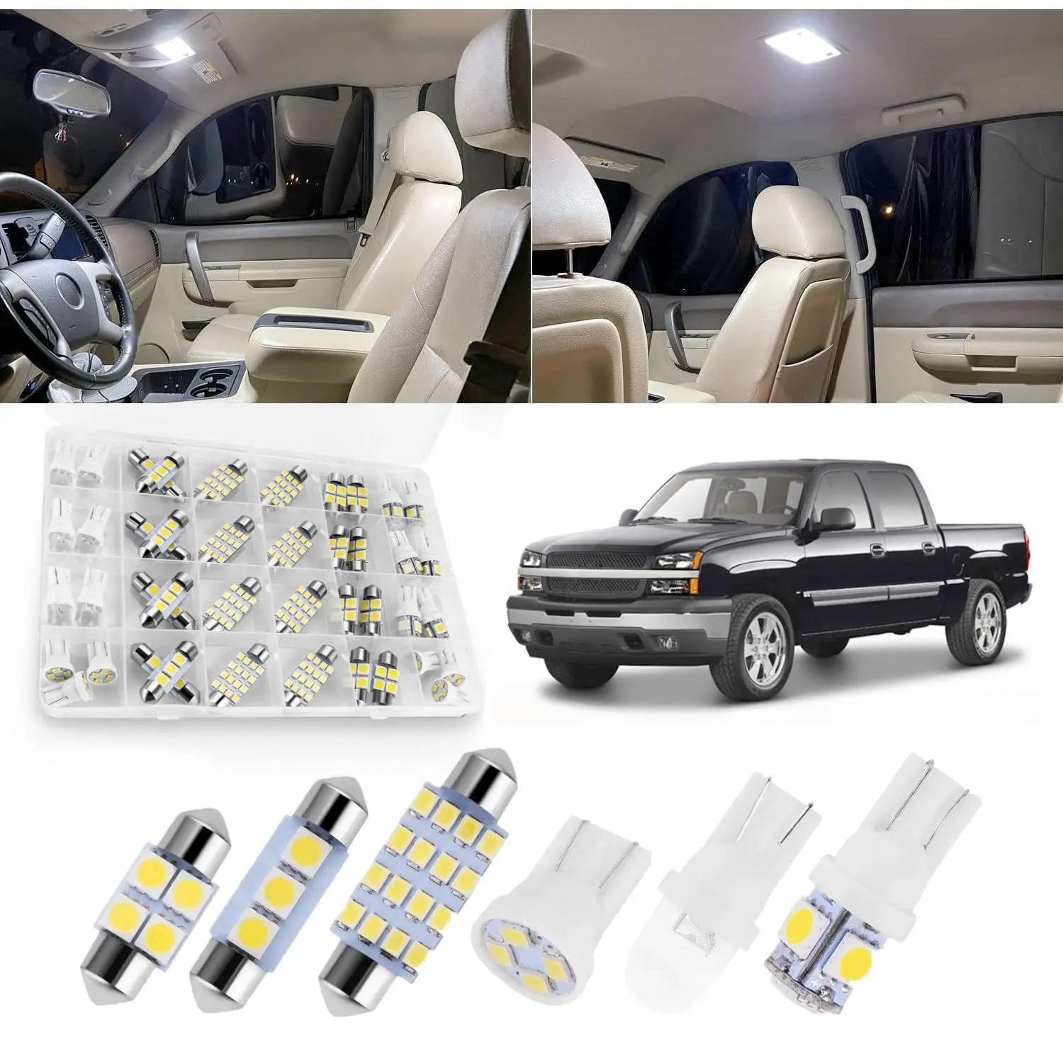 42-Piece Super Bright Car Interior Lighting LED Kit - DE3175/T10 Multi-Size Bulbs (194,31mm,41mm), Plug-In Ease, Visibility Boost for Trucks, Dome & Map Lamps (White) - Automotive Interior Accessories