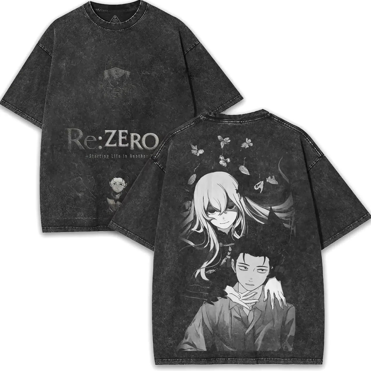 Re:ZERO Subaru Echidna T-shirt For Men's Clothing Anime Vintage Washed Oversized T Shirt Summer Short Sleeve Cotton Tees Tops B