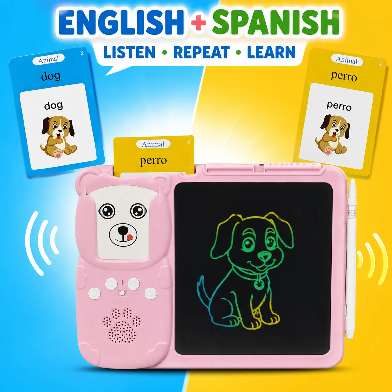 KIDGENIUS Bilingual Talking Flash Cards Sensory Learning Toy with LCD Writing Board, 510 Words English Spanish, Autism Speech Therapy Educational Doodle Pad, Halloween Christmas Back to School Gift for Kids Toddlers Special Needs