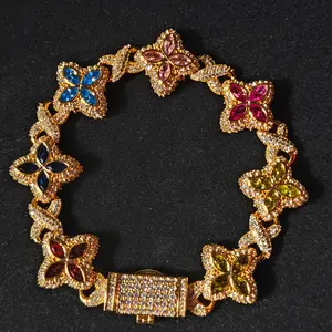 SSS Infinity Four Leaf Clover Clarity Sapphire Gemstone Set Gold Tone Copper Silver & Zircon Synthetic Diamonds Adjustable Bangle Necklace Bracelet Fashion Trendy Jewelry