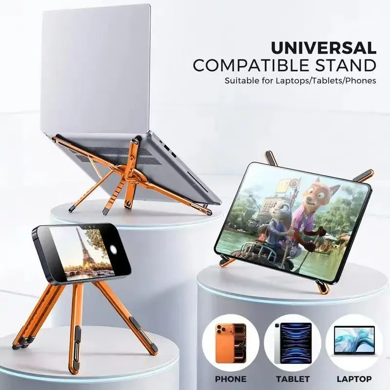 Adjustable Ergonomic Laptop Stand for Desktop Use, Magsafe Compatible Portable Foldable Computer Riser, Aluminum Material, Macbook iPhone iPad Tablet Holder