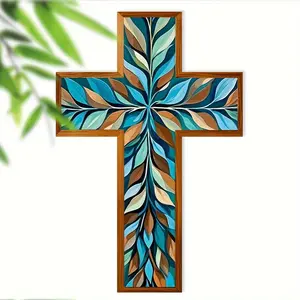 Rustic Wooden Cross Wall Decor, 20.32x30.48 Cm, Wooden Cross Decorations, Home Living Room Bedroom Farmhouse Coffee Shop, Indoor Hanging Decoration