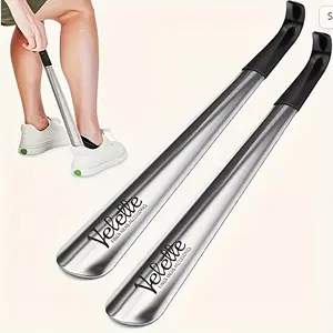 Stainless Steel Shoe Puller, Upgraded Lengthened And Thickened Durable Design with Non-slip Handle, Ergonomic Design, Suitable for Middle-aged and Physically Challenged People, 16.5 Inch, 1pc, Holiday Gifts