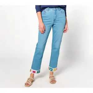 Denim & Co. Canyon Retreat Easy Stretch Crochet Cuff Ankle Jean