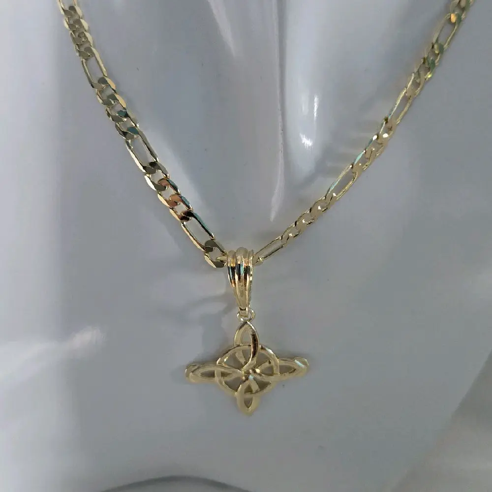 14K Gold-Plated Figaro 22" Chain with a Witch's Knot Pendant - Elegant Jewelry for Women