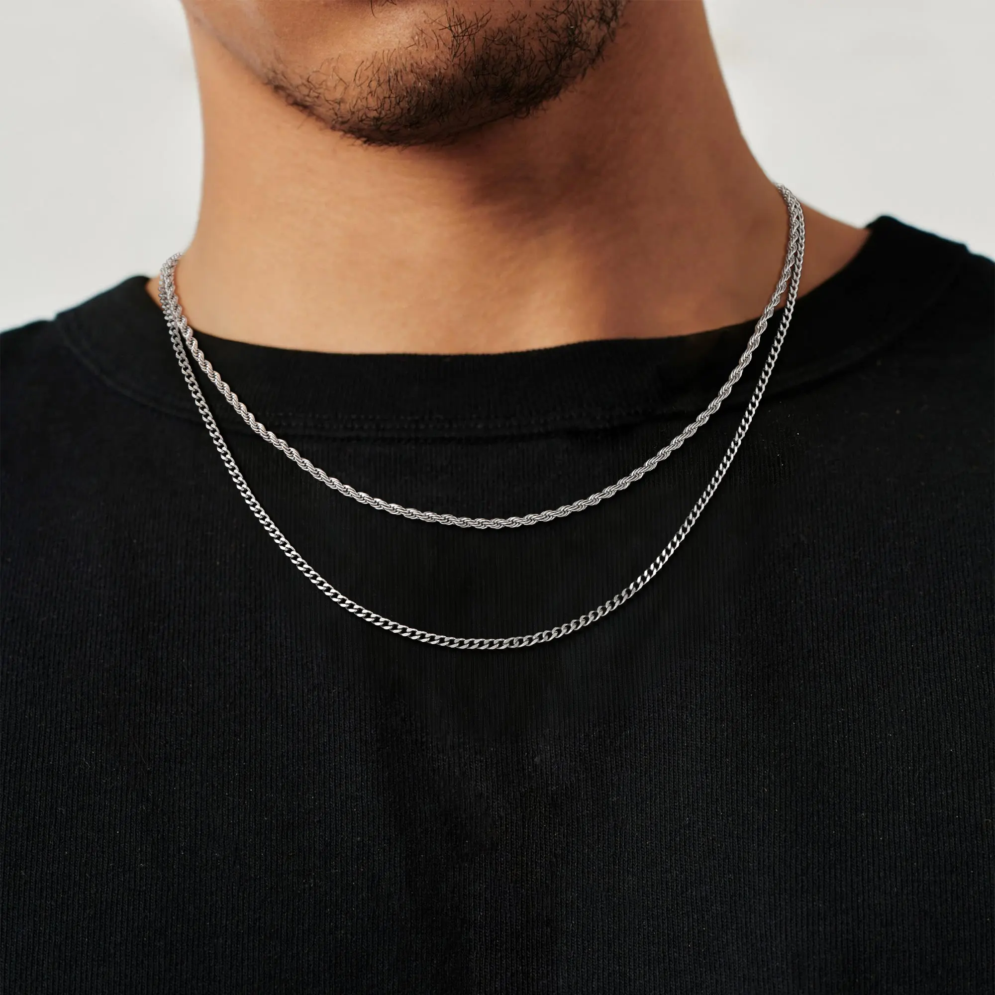 Stainless Steel Layered Chain Necklaces for Men Boys, 2Pcs Cuban Link/Rope/Herringbone Chains Jewelry Gifts, 18 "/20 ", 20 "/22 ", 22 "/24 ", 24 "/26 ", 26 "/28 " Greenish Spring