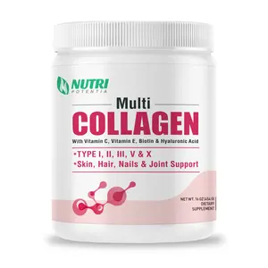 Multi Collagen Peptides Powder - Type I, II, III, V, X with Vitamin C, E & Hyaluronic Acid, Hair, Skin, Nail Support | Unflavored, Non-GMO, Easy Mix - 45 Servings