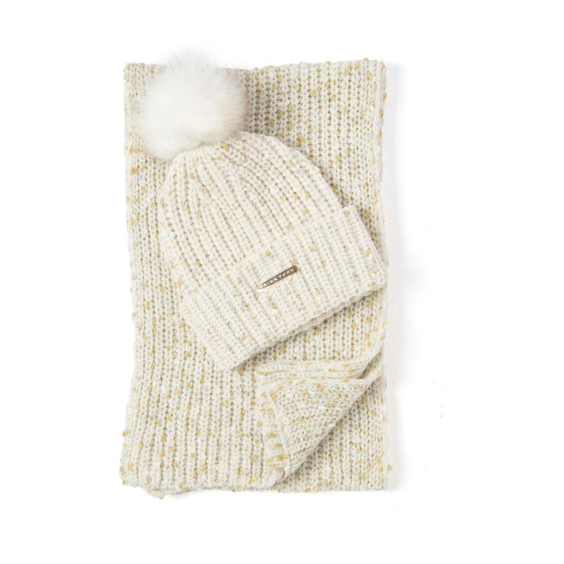 Trina Turk Pink Sprinkle and Cream Winter Beanie and Scarf Set Trina Turk Pink Sprinkle and Cream Winter Beanie and Scarf  main image 2