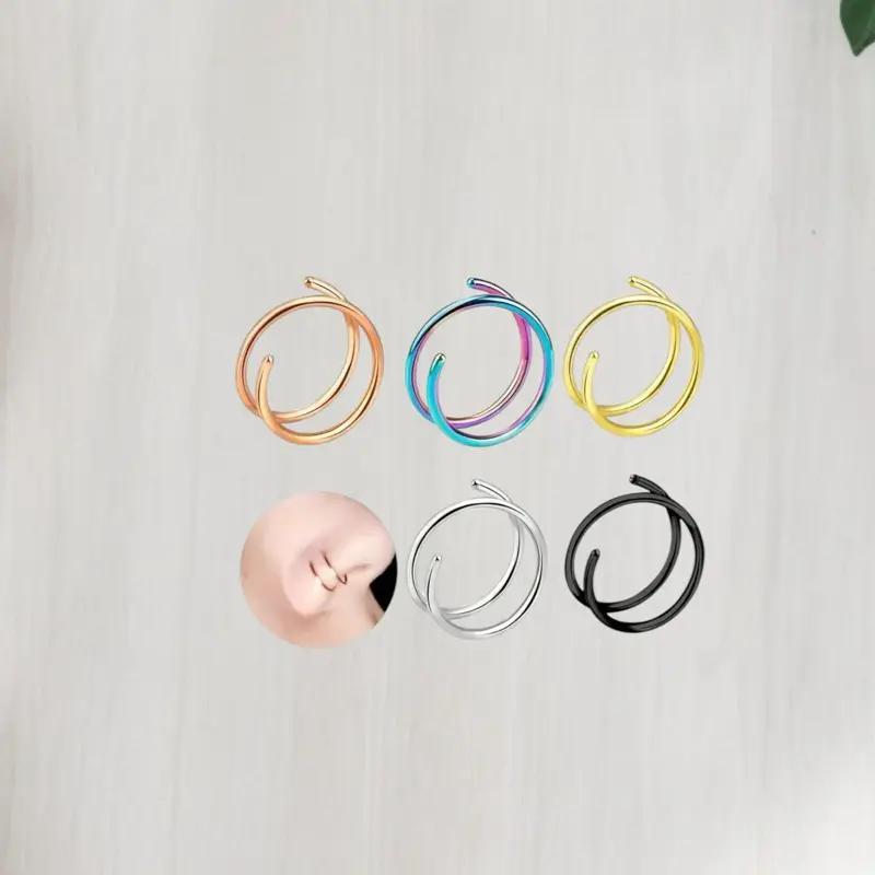 20g double nose hoop, double ring nose ring (1 hoop)