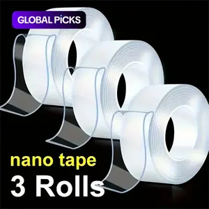 Double-Sided Nano Tape, 3 Counts Reusable Traceless Strong Sticky Adhesive Tape, Multipurpose Removable Washable Clear Mounting Tape Strips for Home, Office and Car #GLOBAL PICKS