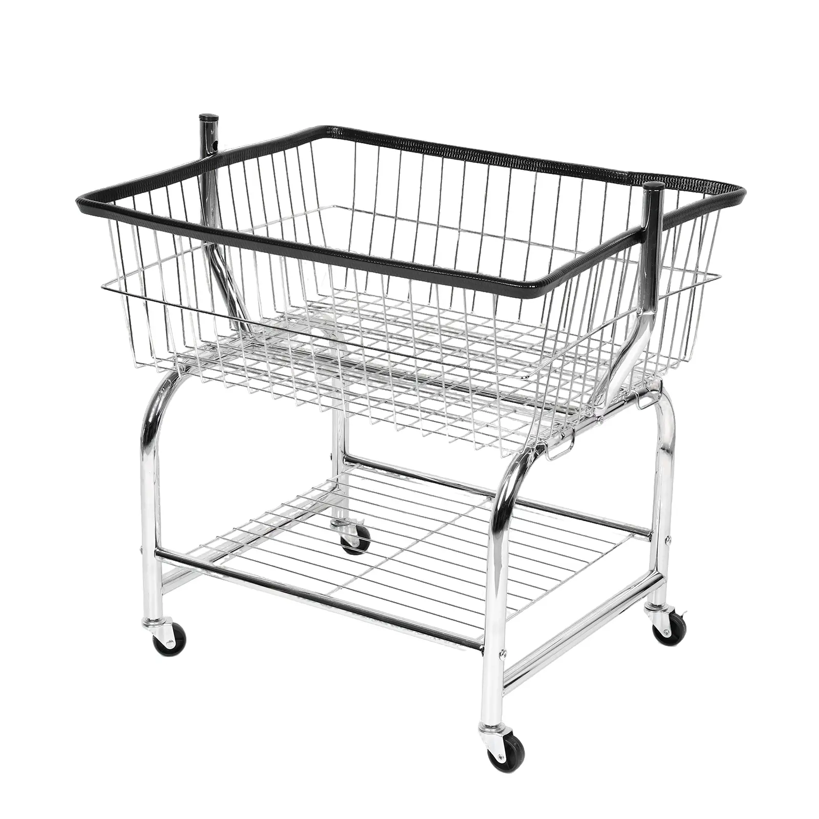 Iron Rolling Metal Wire Laundry Cart with Wheels, 19x15x22in Dirty Clothes Basket for Indoor Laundry Room, Bathroom, Indoors