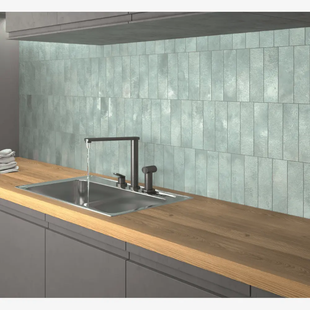 Verde Terra Teal 2.5x9 Bright Porcelain Tile Sample