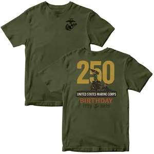 USMC TEE Marines 250th Birthday T-Shirt, Proud Marine Corps Anniversary Tee, Patriotic Military, Veteran Gift, 100% Cotton, Classic Fit, Made in USA