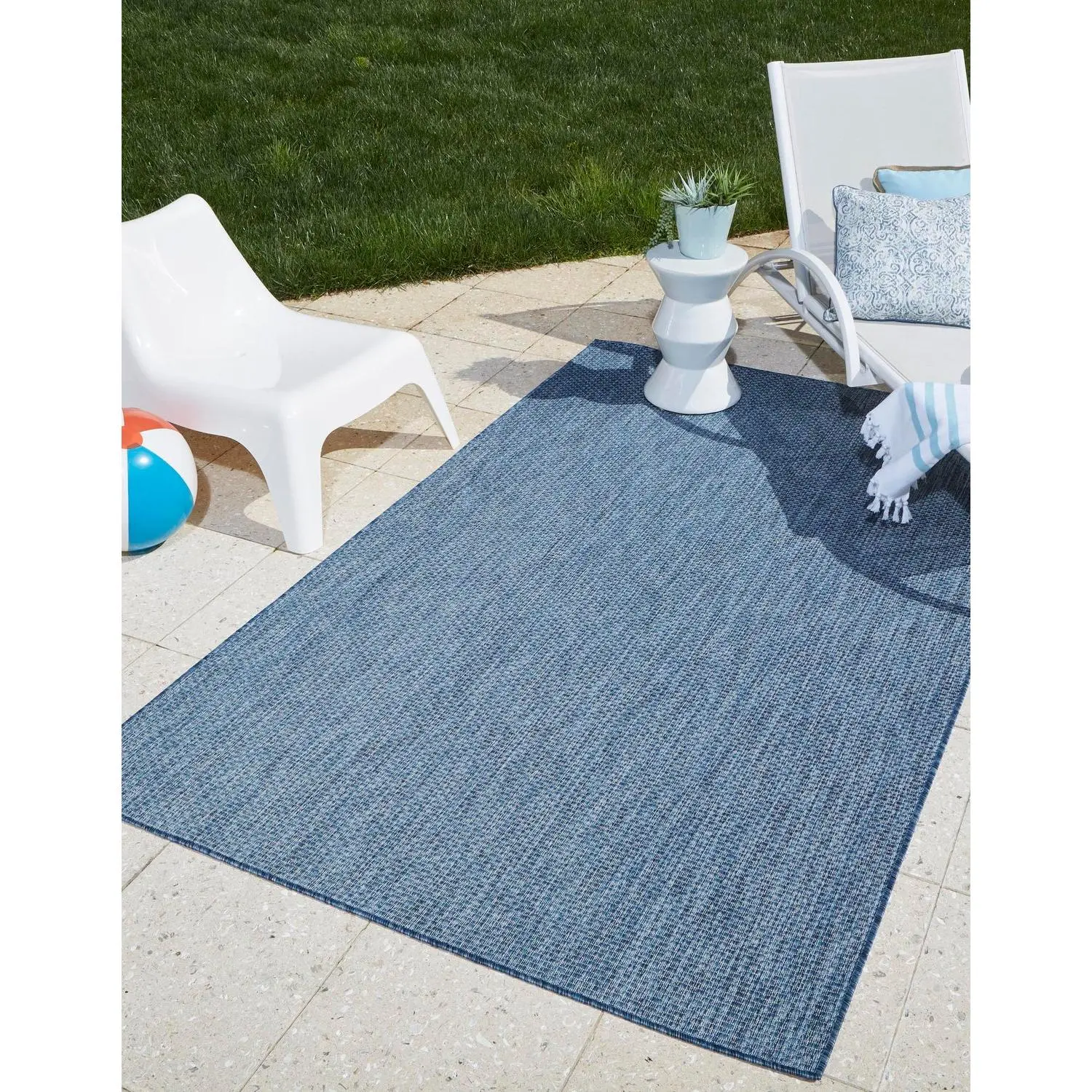 Rugs.com Outdoor Solid Home Decor Decorative Patio Blue Exterior Coastal Area Rug, Home Decor Rug, Decorative Rug