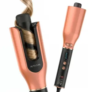 Realair Automatic Curling Iron - 1 Inch Auto Hair Curler for Long Hair with 30s Fast Heating & 4 Temp LCD Settings - Anti-Scald Rotating Curling Wand, Travel-Friendly Dual Voltage, Orange
