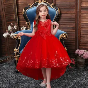 Mesh trailing embroidered children's evening dress, princess dress, suitable for beauty pageants, parties, piano performances, hosting performances, and birthday parties under 14years oldgirl set girls clothes kids clothing