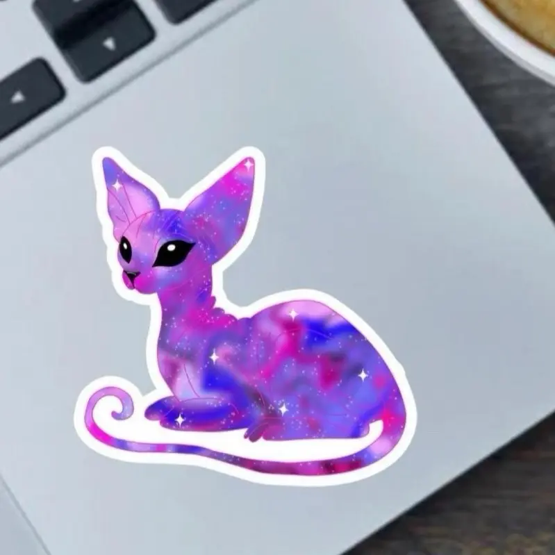 Hand Drawn Galaxy Sphinx Cat Sticker - Colorful Space Design for Decorative Use
