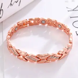 Women's leaf bracelet, pure copper magnetic bracelet with diamonds, 3500 gauss effective magnet, outdoor fun stylish bracelet, large size 7.48-9.45 inches, women fashion wrist jewelry