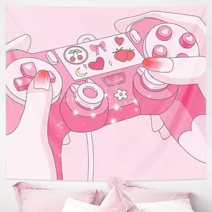 Pink Anime Theme Cutecore Tapestry, Pec Family Motivational Gamer Girl Home Decor, Cold-Wash Fabric Wall Hanging Print, Decoration for Room Decorations, Gift Idea