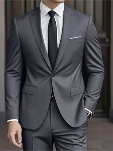 2pcs Men's Classic Tailored Suit Set - Navy Blue/Black/Other Colors Available - Luxury Business & Wedding Attire - Slim-Fit Jacket & Pants with Collar - All-Season Formal Wear for Parties, Meetings