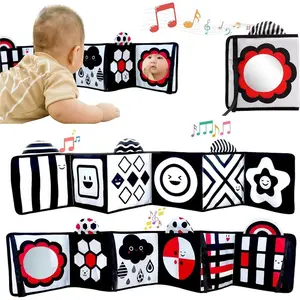 Black and White Baby Toys soft book– High Contrast Soft Sensory Book with Mirror for Newborn Development, Perfect Tummy Time Toy for Infants 0-12 Months