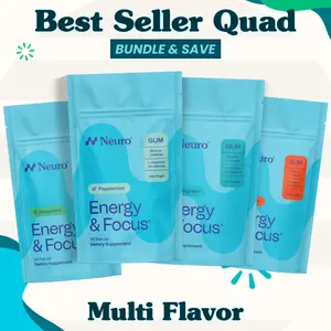 Best Seller Quad - Energy & Focus Caffeine Gum - Multi Flavor (4-Bulk Pouches)
