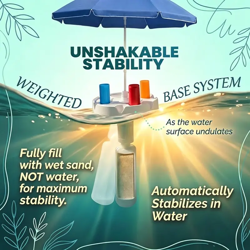 PoolBar weighted base stability system automatically stabilizes in water
