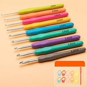 9pcs Soft Handle Crochet Hooks Set, DIY Handmade Knitting Tools, Non-Slip Silicone Handles, Aluminum Yarn Hooks, Craft Supplies, Granny Square Crochet