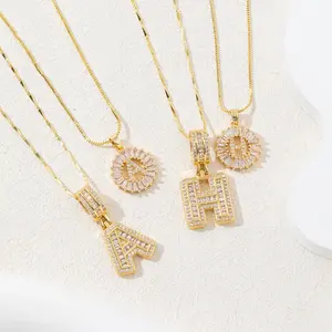 Women's 2-Pack Initial Alphabet Pendant Necklaces,Valentine's Day & Anniversary Costume Jewelry Set 26 letter pendant necklace women's copper inlaid zirconium plated round flower jewelry set, the best gift for women,girlfriend