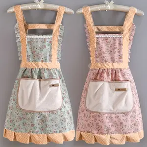 Floral Princess Apron with Adjustable H-Strap, Hand Towel Pocket, Polyester Fiber, Perfect for Cooking, Baking, Floral Arranging, Kitchen Use, Household Items
