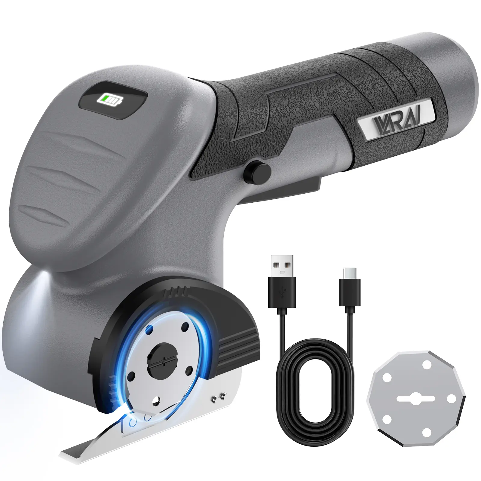 VARAI Heavy-Upgrade Cordless Electric Scissors with LED Display, Portable Rechargeable Design, 2 Blades for Thin Cardboard, Carpet, Leather, Sewing Supplies & Crafts Tools (New Year's Gift)