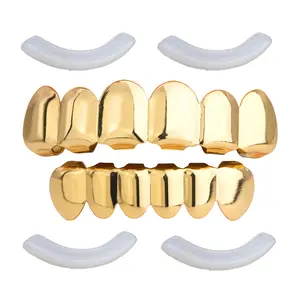 14k Grillz Top & Bottom Gold Plated Hip Hop Men's Fashion Teeth