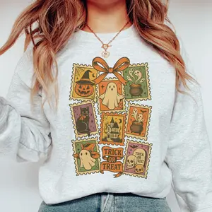 Vintage Halloween Sweatshirt, Halloween Ghost and Cats Sweatshirt, Spooky Season