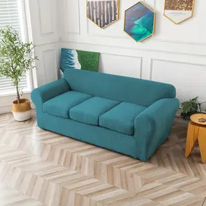 Elastic Three-Seat Universal Sofa Cushion Cover Waterproof Non-Slip Machine Washable Solid Color Jacquard Protector Cover for Leather Fabric Furniture
