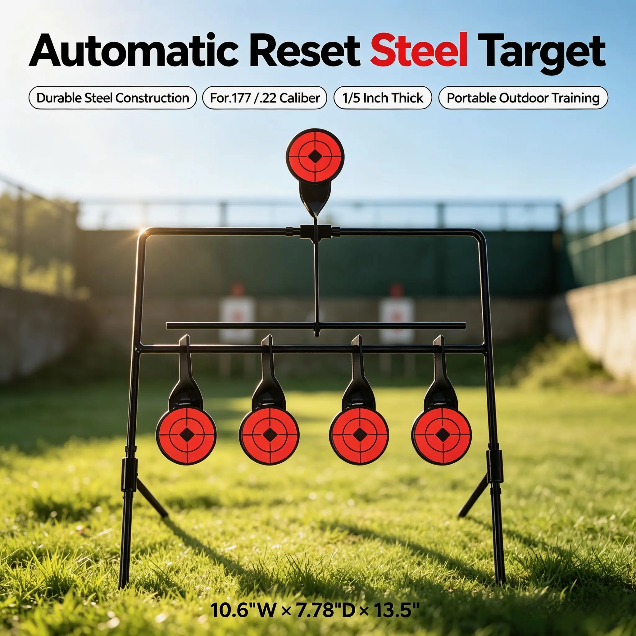 Durable Heavy-Duty Steel Resetting Targets for Pellet & Steel .177 .22 Caliber Rifle Outdoor Training 1/5 Inch Thick 10.6"W x 7.78"D x 13.5''H Portable Automatic Reset for All Shooters, Steel Construction tiktokshopspringglowup