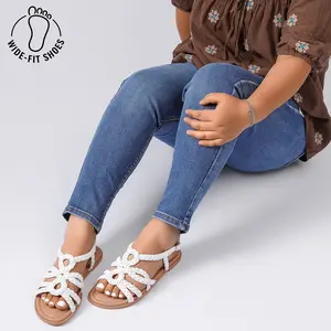 Wide Width Sandals for Women, Summer Casual Braided Wide Feet Flat Slides Sandal Comfort Slip on Sandals Open Toe Beach Shoes for Women.