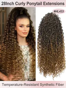 28inch 70cm Deep Deep Wave Clip-On Ponytail Wig, Ponytail Hairpieces, Heat-Resistant Synthetic Fiber, Natural Curly Hairstyle, Women's Daily Use, Ponytail Extensions