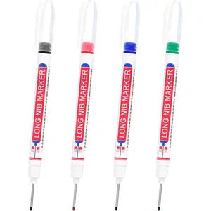 Deep Hole Marker Pens, 4 count Ink  Deep Reach Markers 22mm/0.87 Inch Long Nose Marker Scriber Pen for Woodworking Builders, Black, Red, Blue, Green
