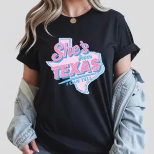 She’s From Texas I Can Tell T-Shirt, Retro Texas Map Graphic Tee, Cute Southern Girl Shirt, Western Boho Aesthetic Top