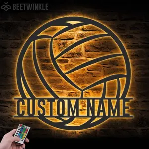 Custom Ball Volleyball Metal Wall Art , Personalized Volleyball Player Name Sign Home Decor Kid Nursery Decoration Man Cave Birthday
