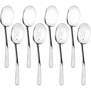 8 Pieces Extra Large Serving Spoons Set, 11 Inch Serving and Slotted Spoon, Stainless Steel Cooking Spoons, Serving Utensils for Kitchen Buffet Parties