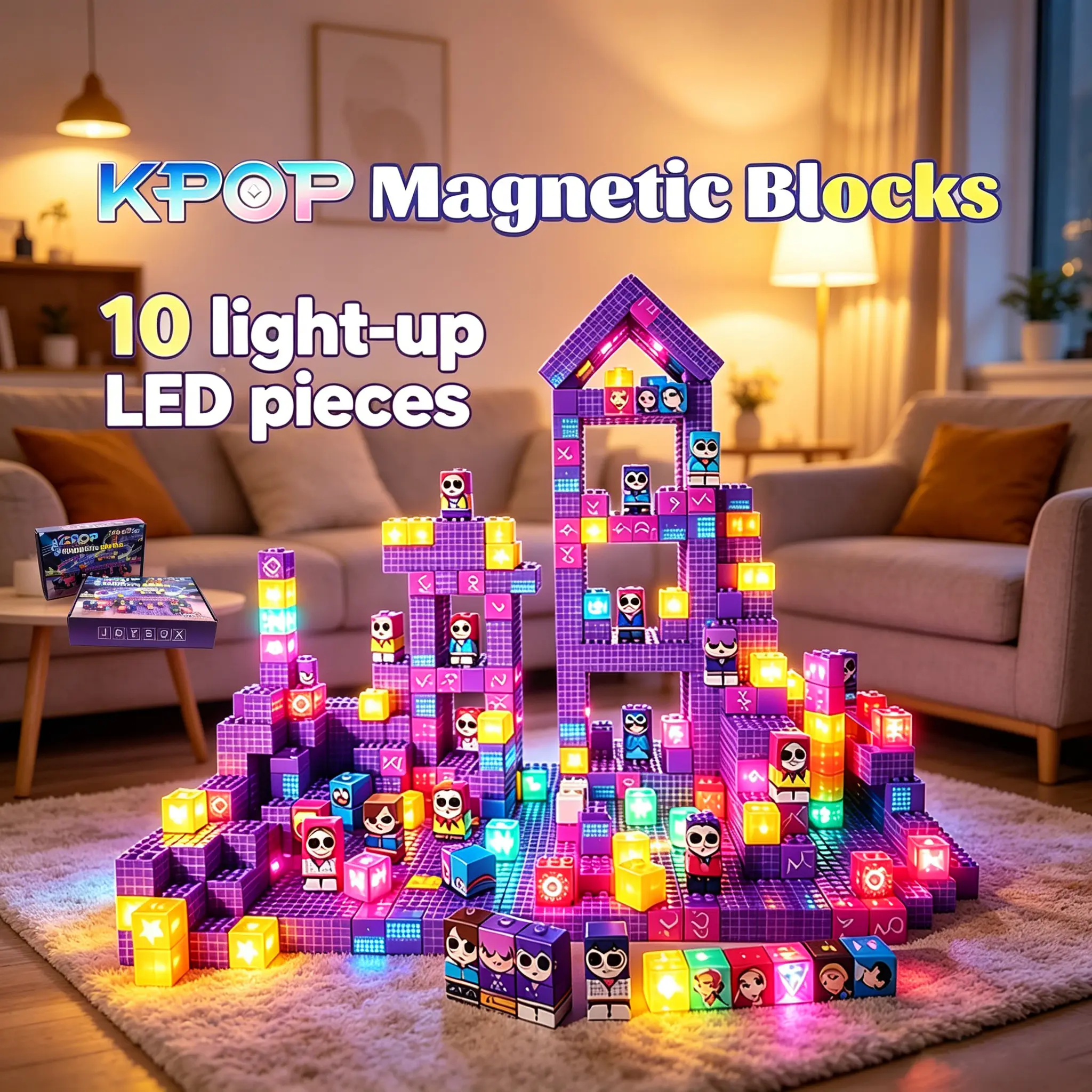 Kpop Magnetic Building Set with Light-Up Magnetic Building Blocks, Ages 10+, with Batteries, for Birthday & Christmas Festive Gifting