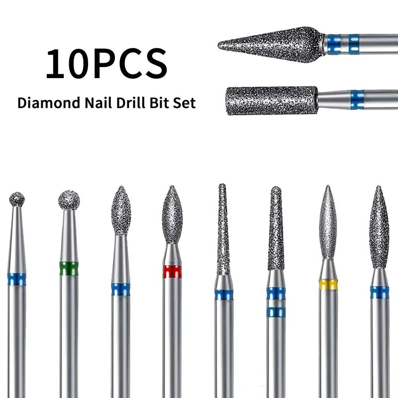10pcs Nail Drill Bit Set – Multifunctional Diamond Ceramic Grinding Bits, Cuticle Remover, Cosmetic Manicure & Pedicure Set, Nail Art Tools, Tungsten Steel Nail Drill Bits for Gel Removal and Nail Care, Diy Manicure Supplies