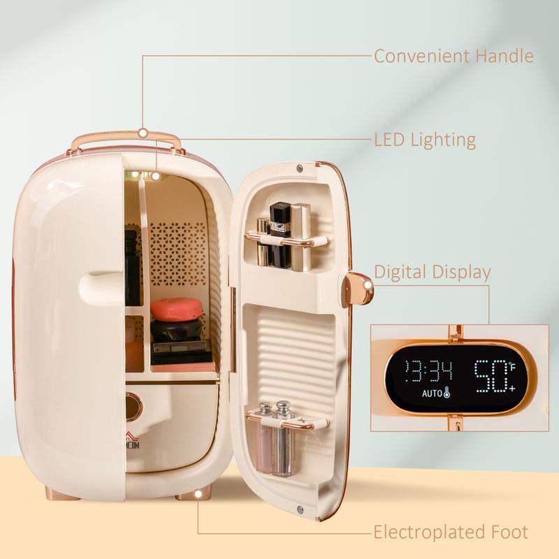 Portable Skincare Fridge with LED Display, 12L Mini Fridge for Beauty, Makeup and Cosmetics, Small Refrigerator Cooler for Bedroom, Home Office, Desktop, White