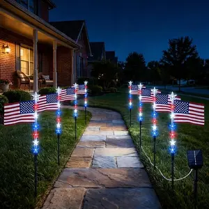 4th of July Solar American Flag Lights Outdoor 56 LED Red White Blue Patriotic Solar Lights 8 Modes IP66 Waterproof Independence Day Decorations for Yard Garden Walkway & Lawn